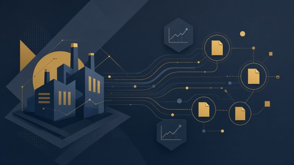 Atira capta: ilustração abstrata de orquestração de vendas industriais com agentes de IA