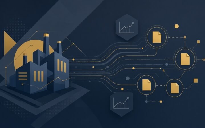 Atira capta: ilustração abstrata de orquestração de vendas industriais com agentes de IA