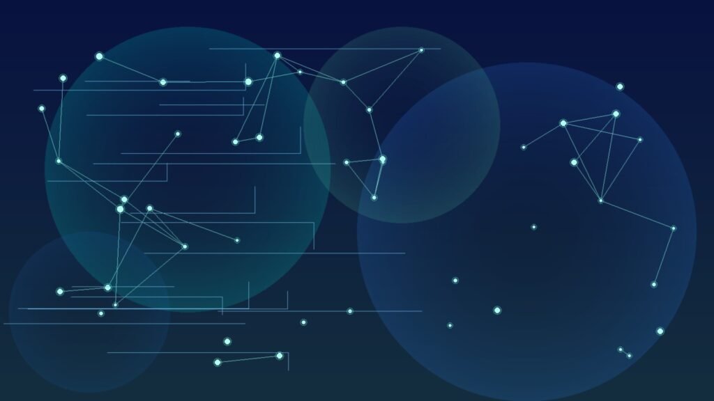 BNDES e Finep selecionam Monashees: ilustração abstrata de rede de nós e conexões em tons teal sobre fundo navy, sugerindo fundo de investimento em IA