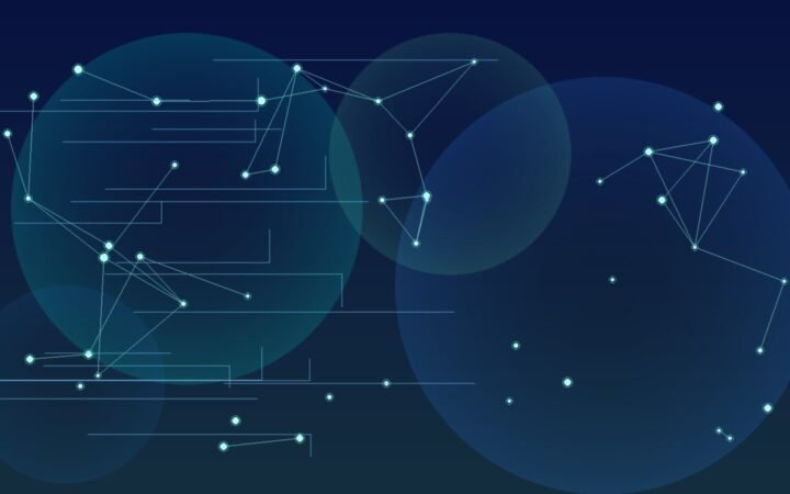 BNDES e Finep selecionam Monashees: ilustração abstrata de rede de nós e conexões em tons teal sobre fundo navy, sugerindo fundo de investimento em IA