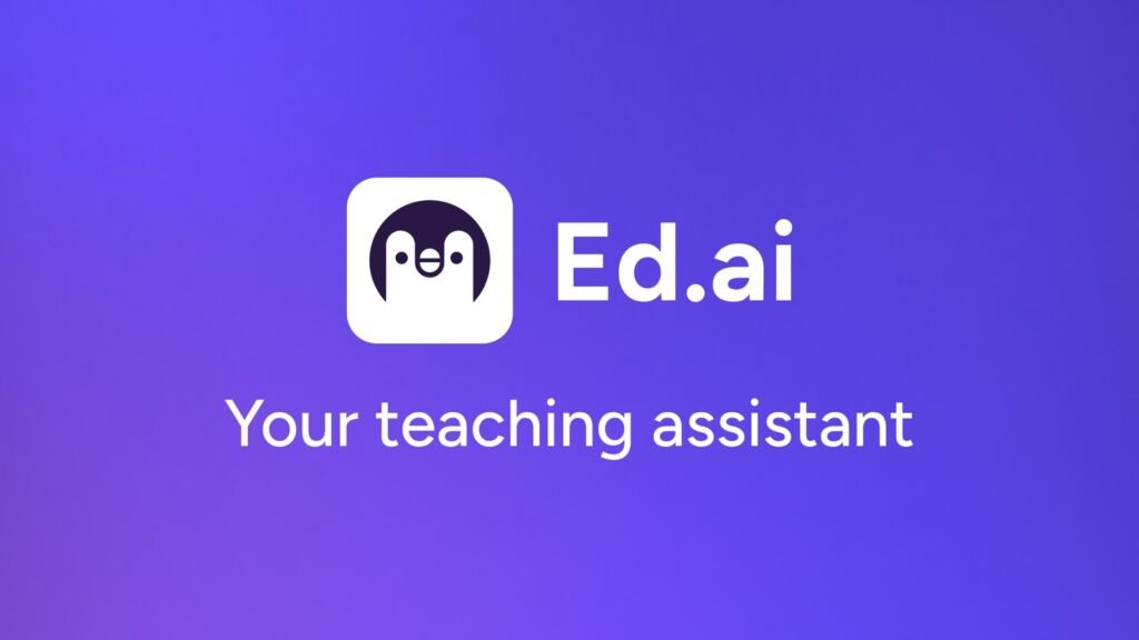 Ed.ai capta: marca oficial da EdTech de Lyon em fundo gradiente, assistente de IA para professores