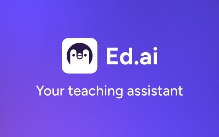 Ed.ai capta: marca oficial da EdTech de Lyon em fundo gradiente, assistente de IA para professores