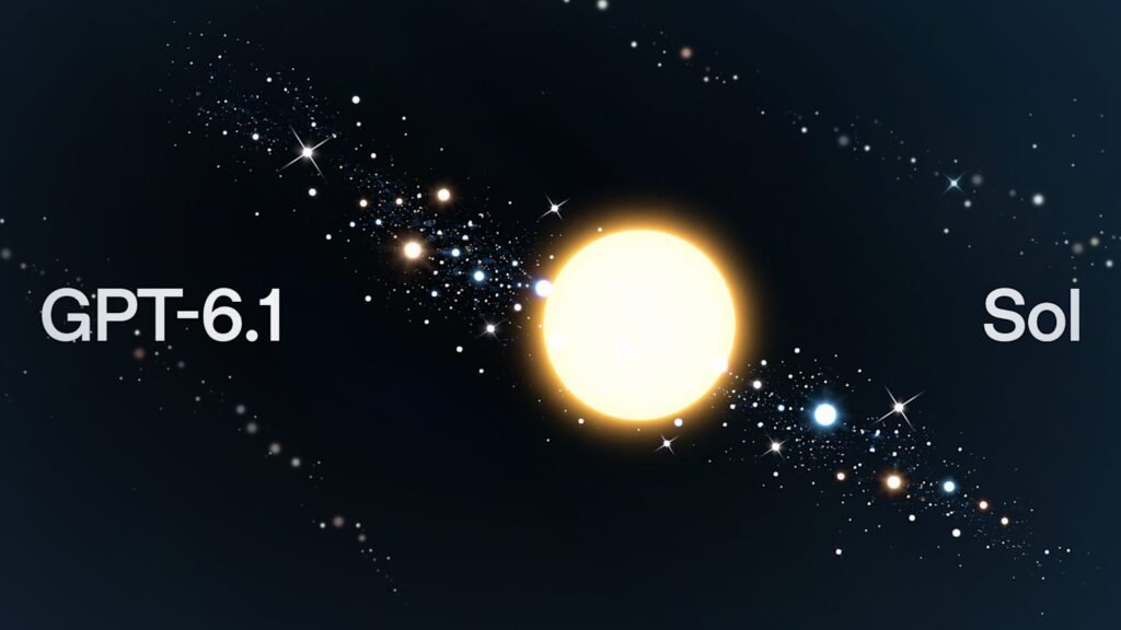 GPT-6.1 Sol: arte oficial da OpenAI para o novo modelo, com um sol entre estrelas