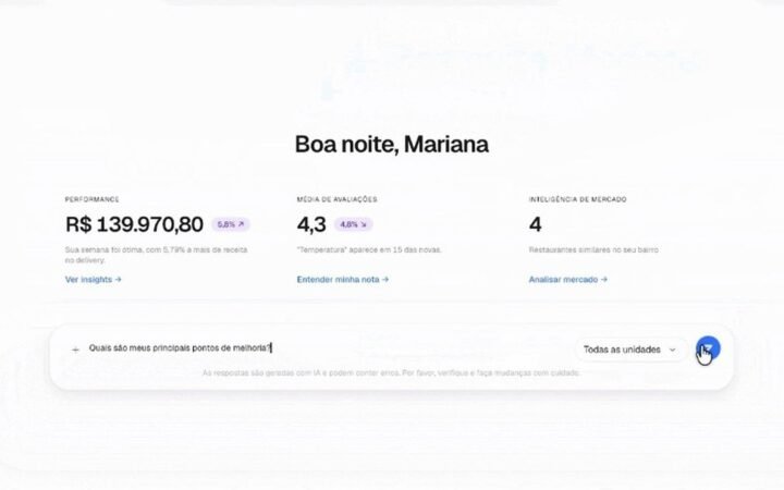 iFood lança Toqan: tela do assistente de IA com cards de Performance, avaliações e inteligência de mercado