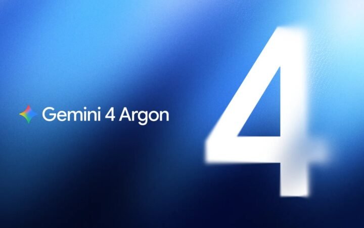 Gemini 4 Argon: arte oficial do Google com o nome do modelo e um grande número 4 sobre fundo azul