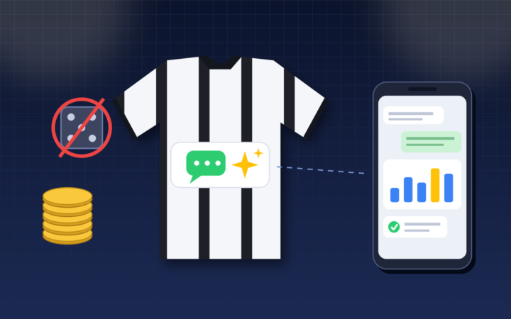 Jota.ai Corinthians: ilustração de camisa alvinegra com balão de conversa de IA no peito, celular com finanças e dado de apostas riscado