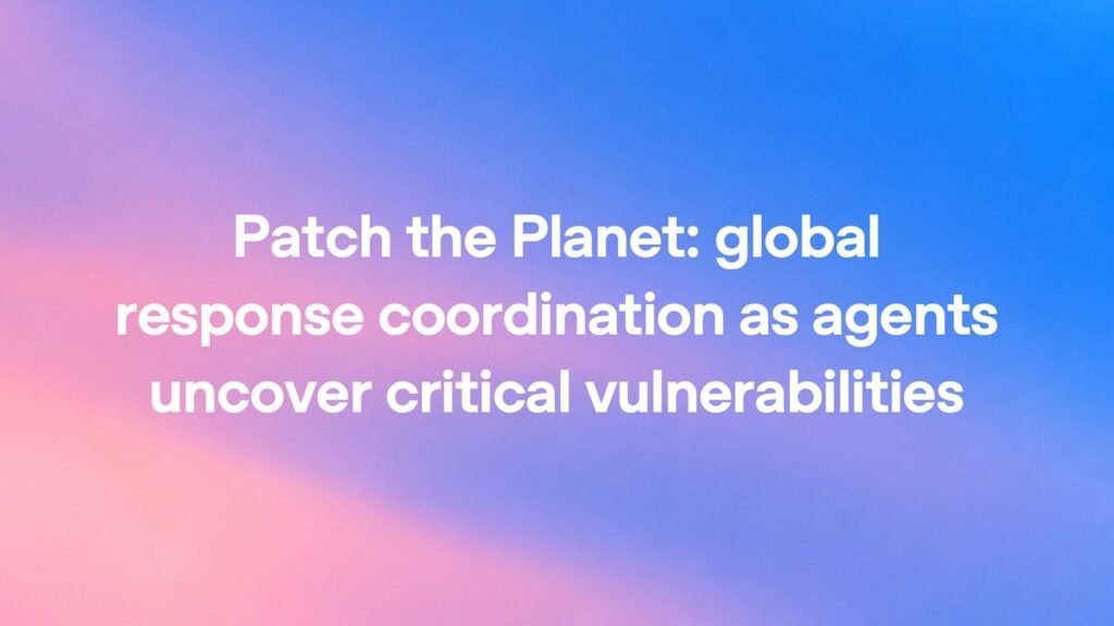 Arte oficial da OpenAI sobre a divulgação coordenada de vulnerabilidades críticas no programa Patch the Planet