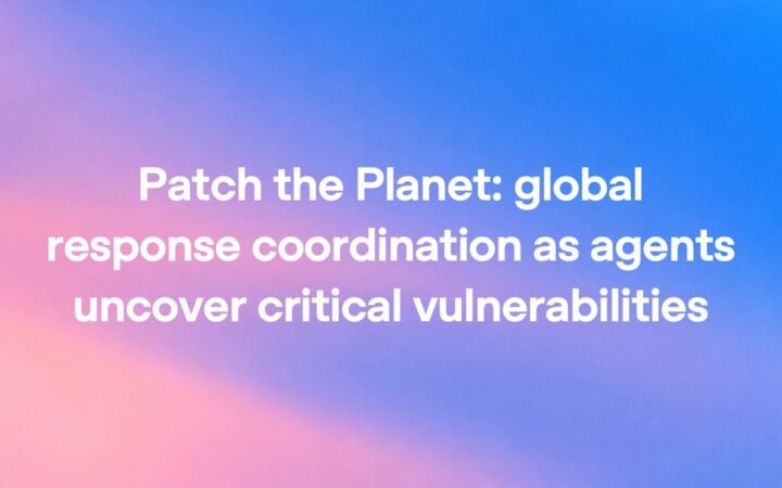 Arte oficial da OpenAI sobre a divulgação coordenada de vulnerabilidades críticas no programa Patch the Planet
